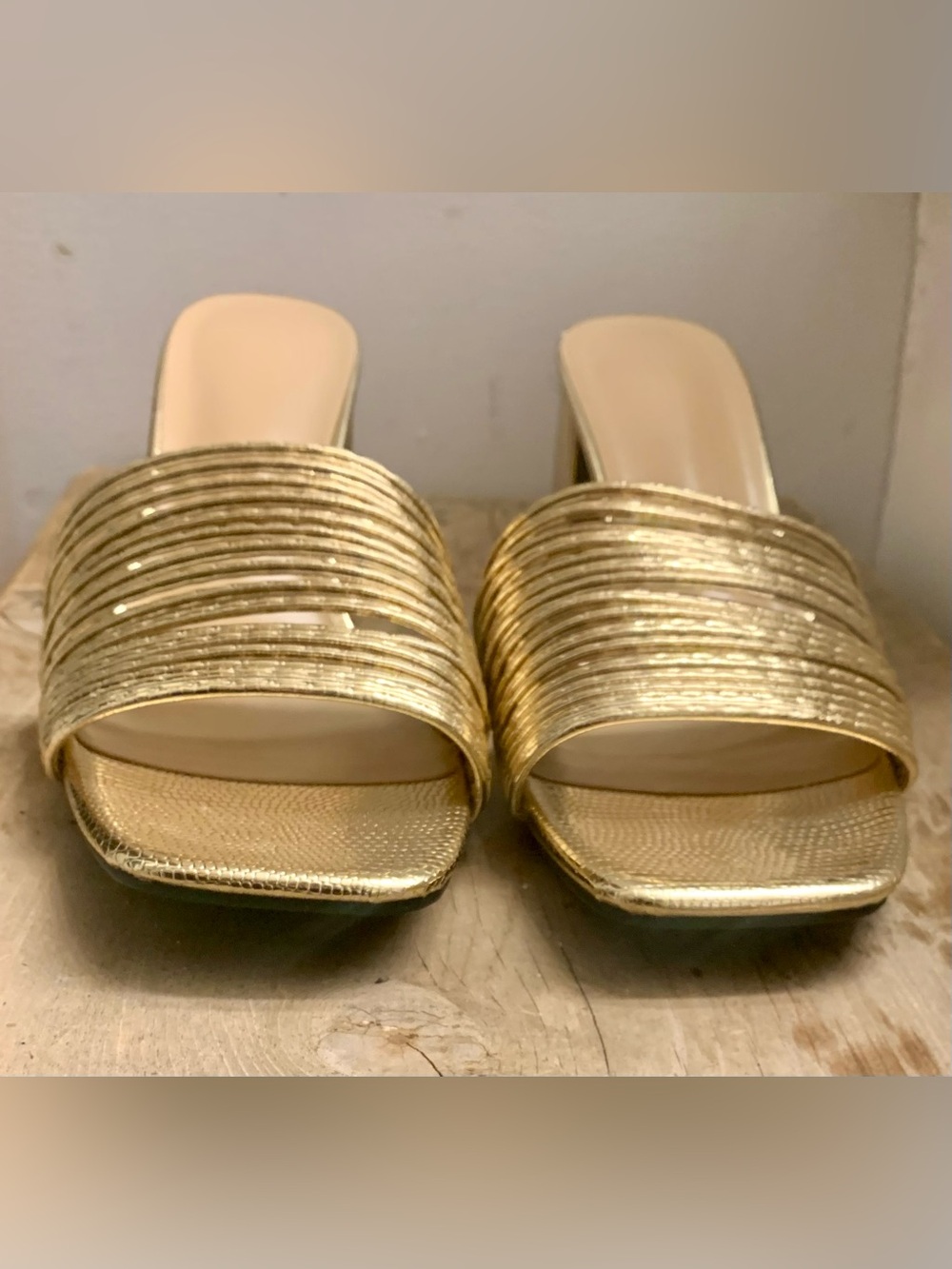 Gold Slide Sandals - Women's Metallic Open-Toe Heels